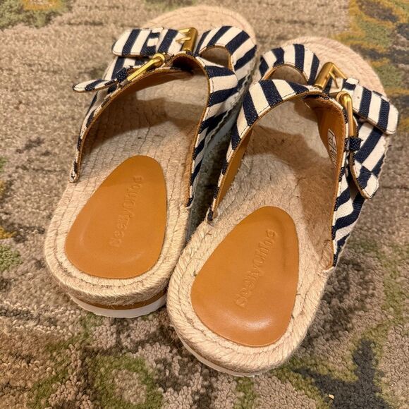 See by Chloe Glyn Stripe Dual-Buckle Espadrille Sandals  See By Chloe Glyn Dual-Buckle Espadrille Sandals EU 38 NWOB